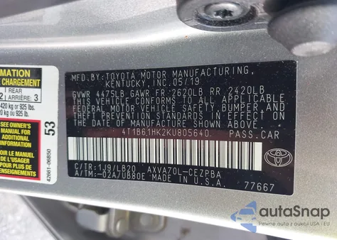 2019 Toyota Camry Xse from USA, damaged, VIN 4T1B61HK2KU805640